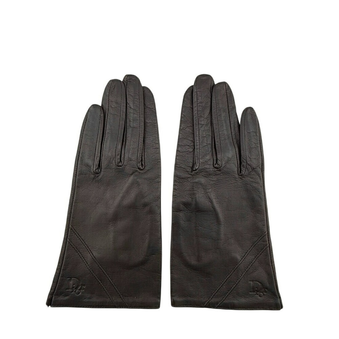 Christian Dior Dior All Leather Embossed Gloves Black Women's (1 of 11)