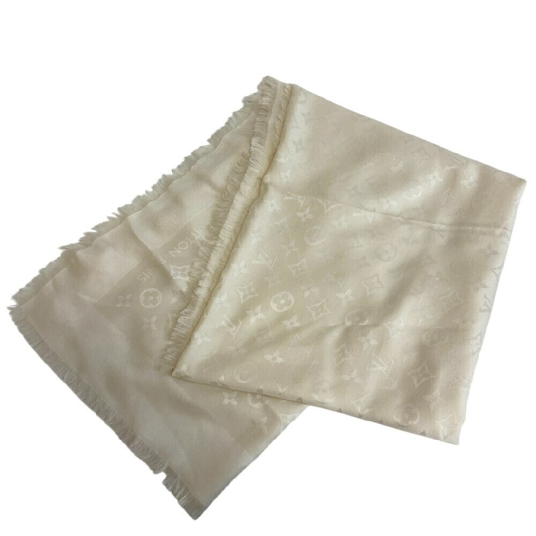 LOUIS VUITTON M78161 Monogram Signature Shawl, Stole, Scarf, Beige, Women's (1 of 12)