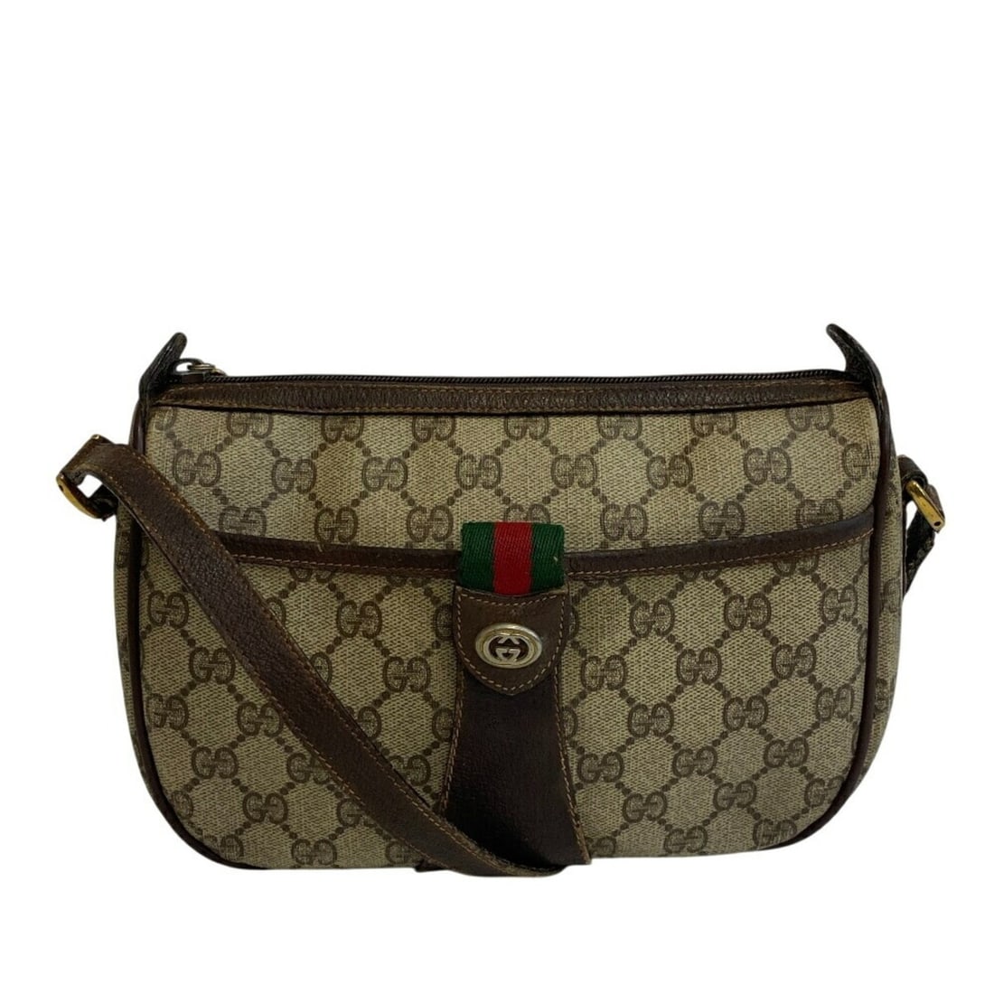 GUCCI 89.02.032 GG Plus Sherry Line Shoulder Bag, Brown, Women's (1 of 17)