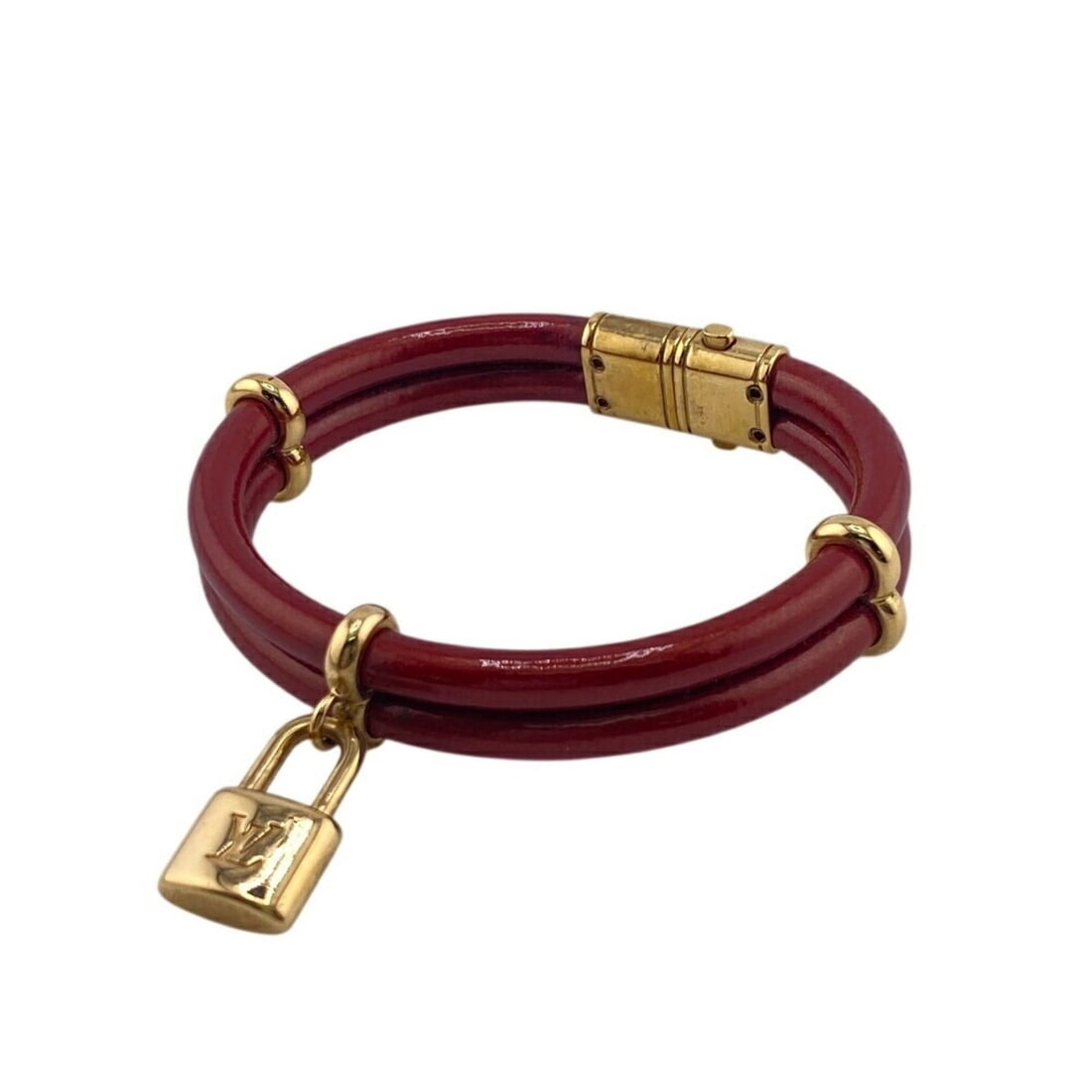LOUIS VUITTON M6642E "Keep It Twice" LV Cadena Bracelet, Wine Red, Women's (1 of 14)