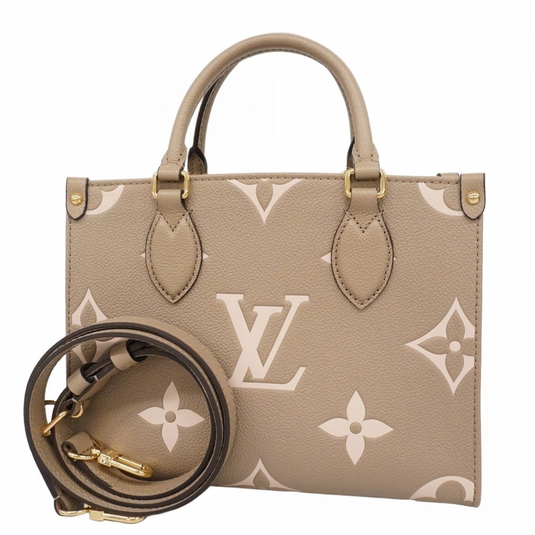 Louis Vuitton Monogram Empreinte Two-Tone On-the-Go PM Handbag M45779, Tourterelle Creme 2-Way Bag: --- Catalog ---Category: SizeSize (HxWxD): 19cm x 25cm x 11.5cm / 7.48'' x 9.84'' x 4.52''Category: DesignType: HandbagColor: Cream, TourterelleGender: WomenCategory: GeneralMPN: M45779Brand: Louis Vu