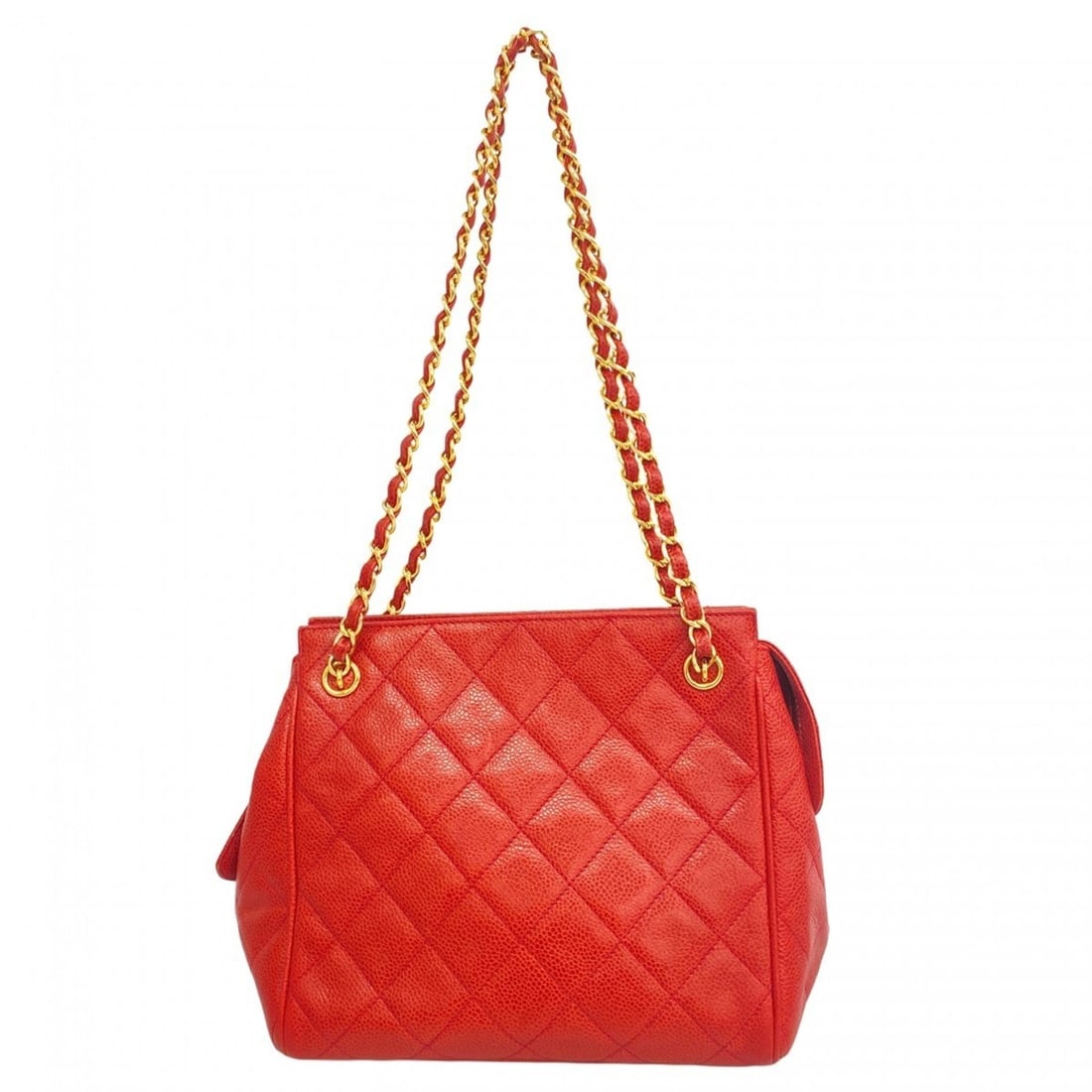 Chanel Matelasse Shoulder Bag with Chain Bag, Caviar Skin, Red, Women's: --- Catalog ---Category: SizeSize (HxWxD): 20cm x 22cm x 12cm / 7.87'' x 8.66'' x 4.72''Category: DesignType: Shoulder bagColor: Red colorGender: WomenMaterial: Grained Calfskin Hardware Color: GoldCa