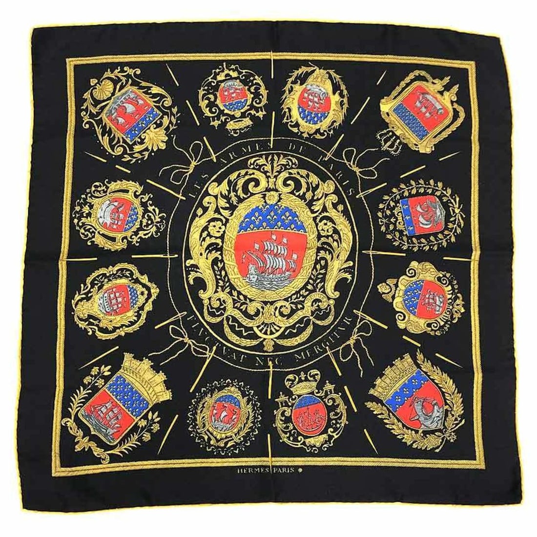 HERMES Carré 45 Scarf Muffler with the Parisian Emblem, Black, 100% Silk (1 of 20)