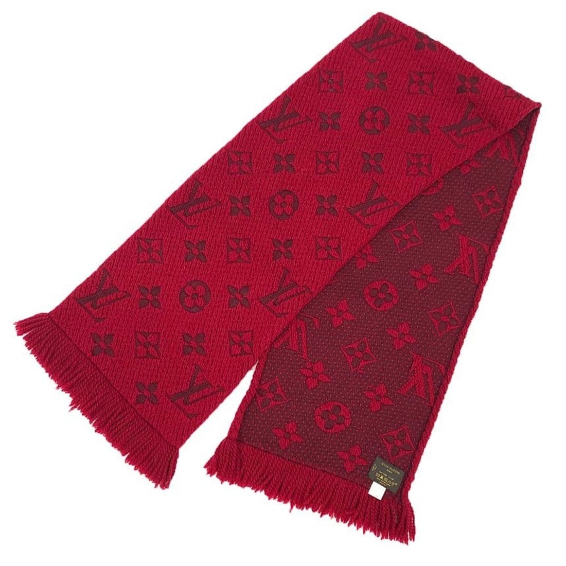LOUIS VUITTON Echarpe Mania 413287 Rouge Red Scarf Wool and Silk Monogram: --- Catalog ---Category: SizeSize (LxW): 29cm x 1.56m / 11.41'' x 61.41''Category: DesignType: StoleGender: WomenSeason: Fall/winterMaterial: Wool 94%, Silk 6%Category: GeneralLine: MonogramBrand: Lou