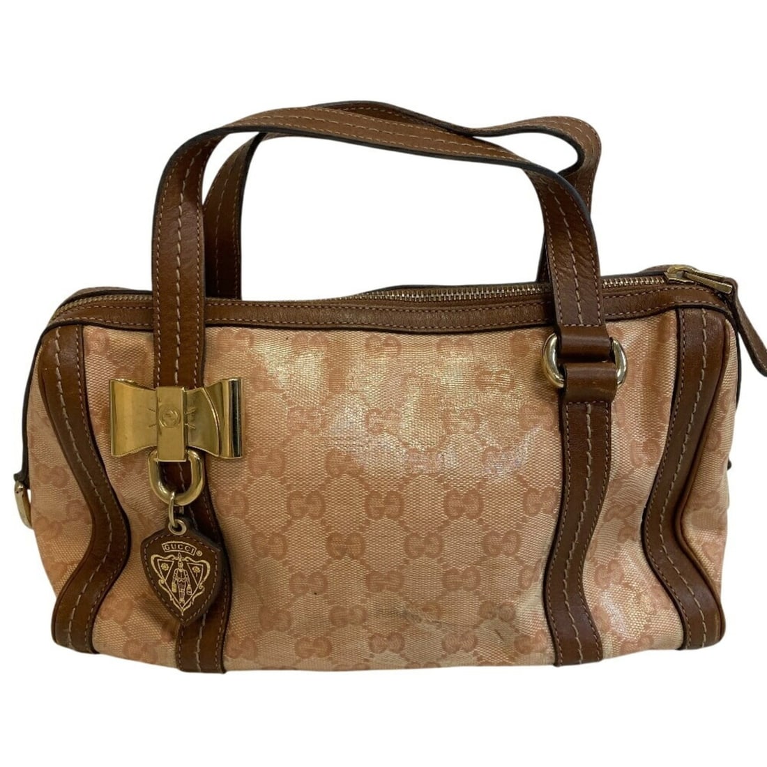 GUCCI 181487 Duchessa GG Print Ribbon Mini Boston Handbag Brown Women's: --- Catalog ---Category: SizeSize (HxWxD): 20cm x 29.5cm x 7.5cm / 7.87'' x 11.61'' x 2.95''Category: DesignType: HandbagColor: BrownGender: WomenMaterial: PVC Category: GeneralMPN: 181487Brand: Gucci