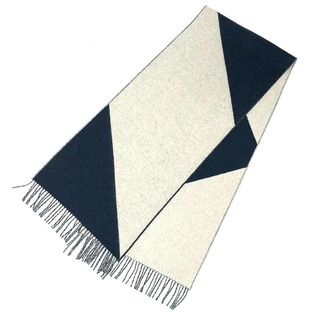 HERMES Cashmere Scarf, Kazak, Two-Tone Stole/Shawl, Light Gray and Navy, for Men Women (1 of 10)