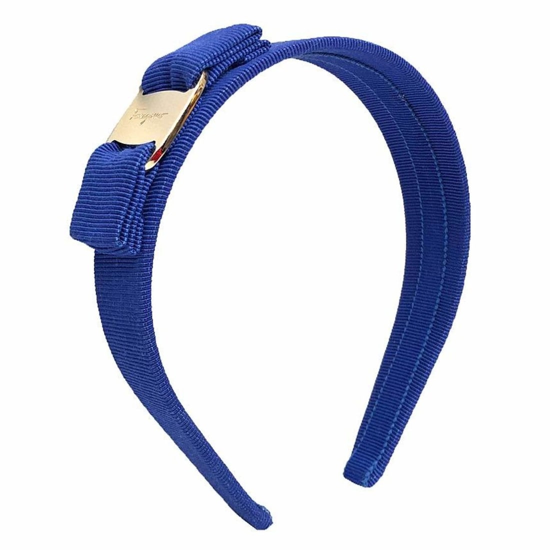 Salvatore Ferragamo Vara Ribbon Headband 0765365 Blue/Champagne Women's Hair Accessory: --- Catalog ---Category: SizeSize (LxW): 3.3cm / 1.29''Category: DesignType: Alice bandColor: Blue, Champagne goldGender: WomenMaterial: CottonCategory: GeneralLine: VaraBrand: Salvatore FerragamoCoun