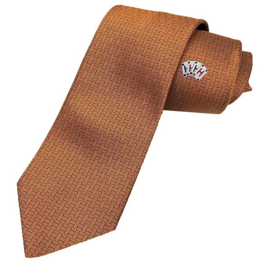 Hermes HERMES tie H pattern playing cards 100% silk orange men's (1 of 14)