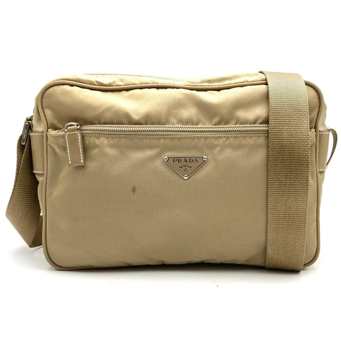 PRADA Prada shoulder bag, nylon and leather, beige, triangle, for men women (1 of 12)