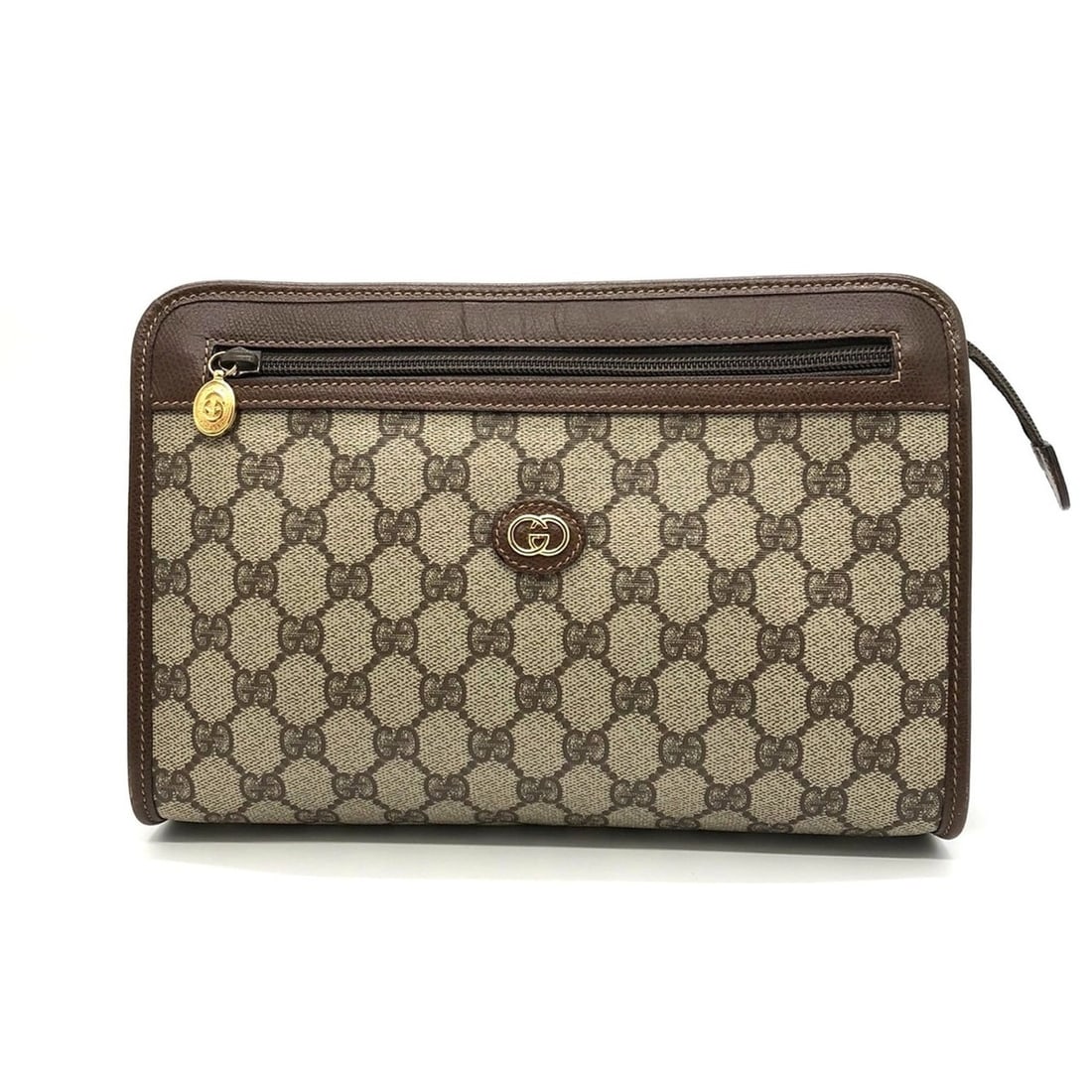 GUCCI 014 115 6063 Clutch Bag in GG Supreme Canvas and Leather, Brown, for Men Women, with Old Gucci (1 of 19)