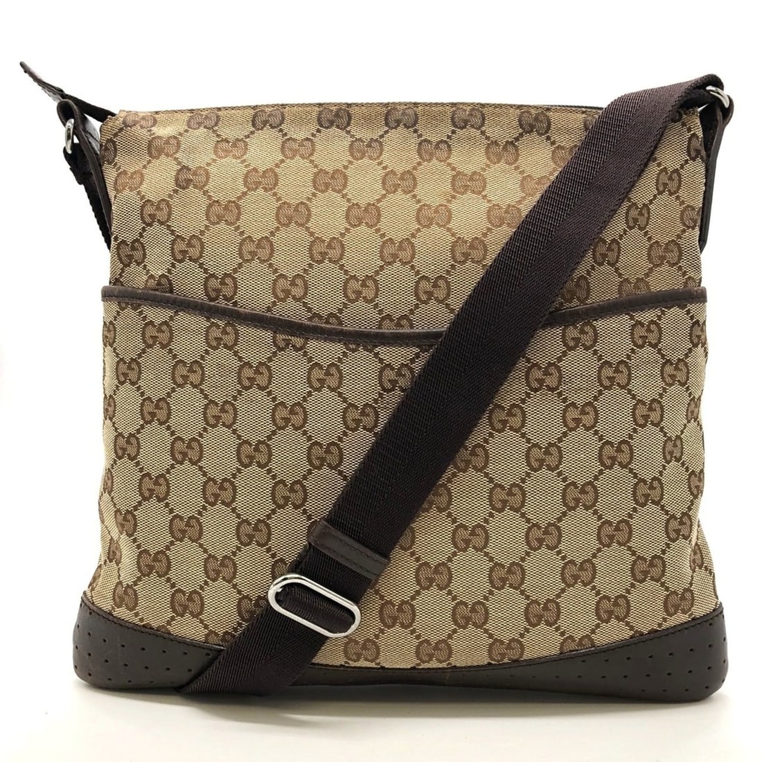 GUCCI 145857 Shoulder Bag in Brown Punched GG Canvas for Men and Women (1 of 12)