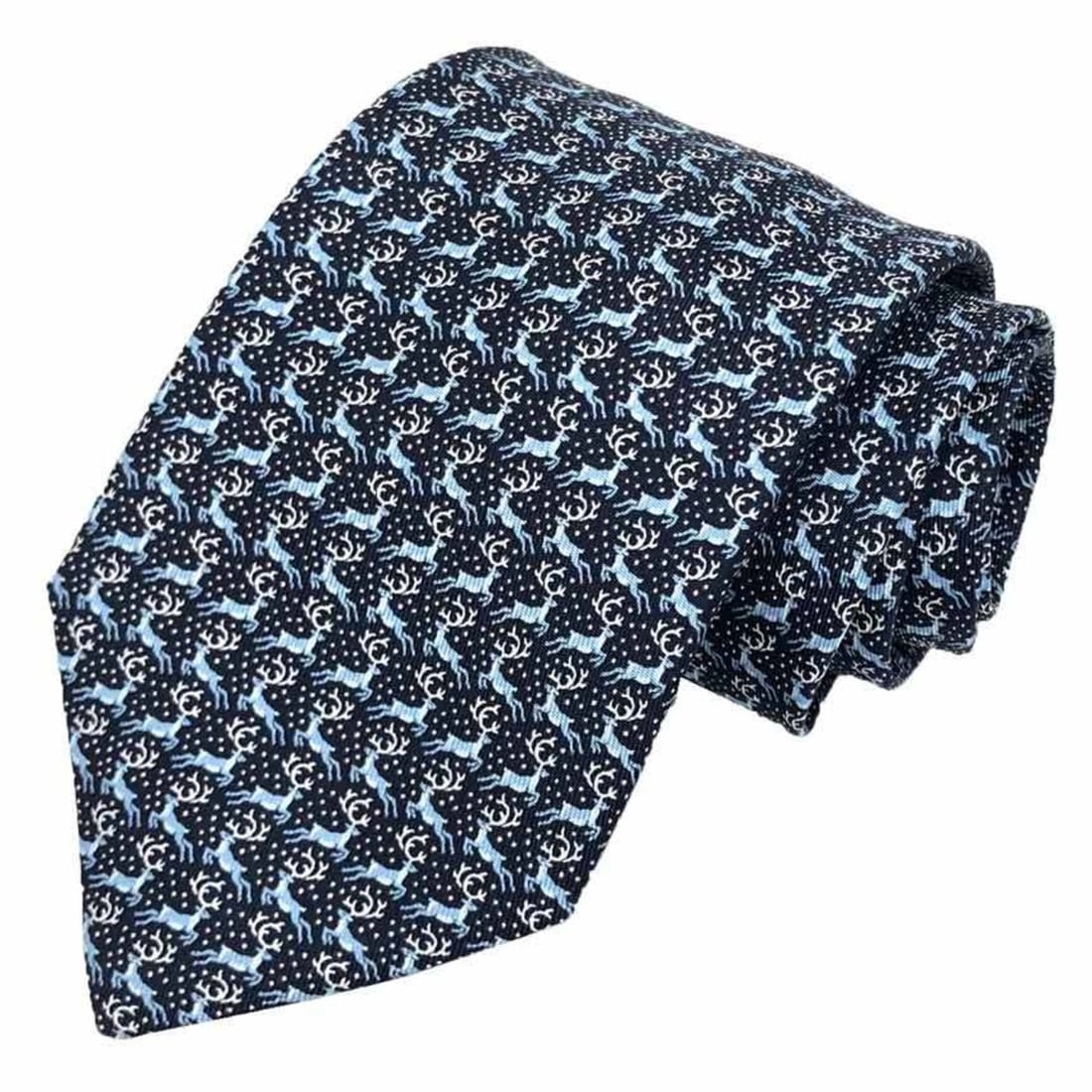 Hermes 100% Silk Reindeer Navy Tie (1 of 8)