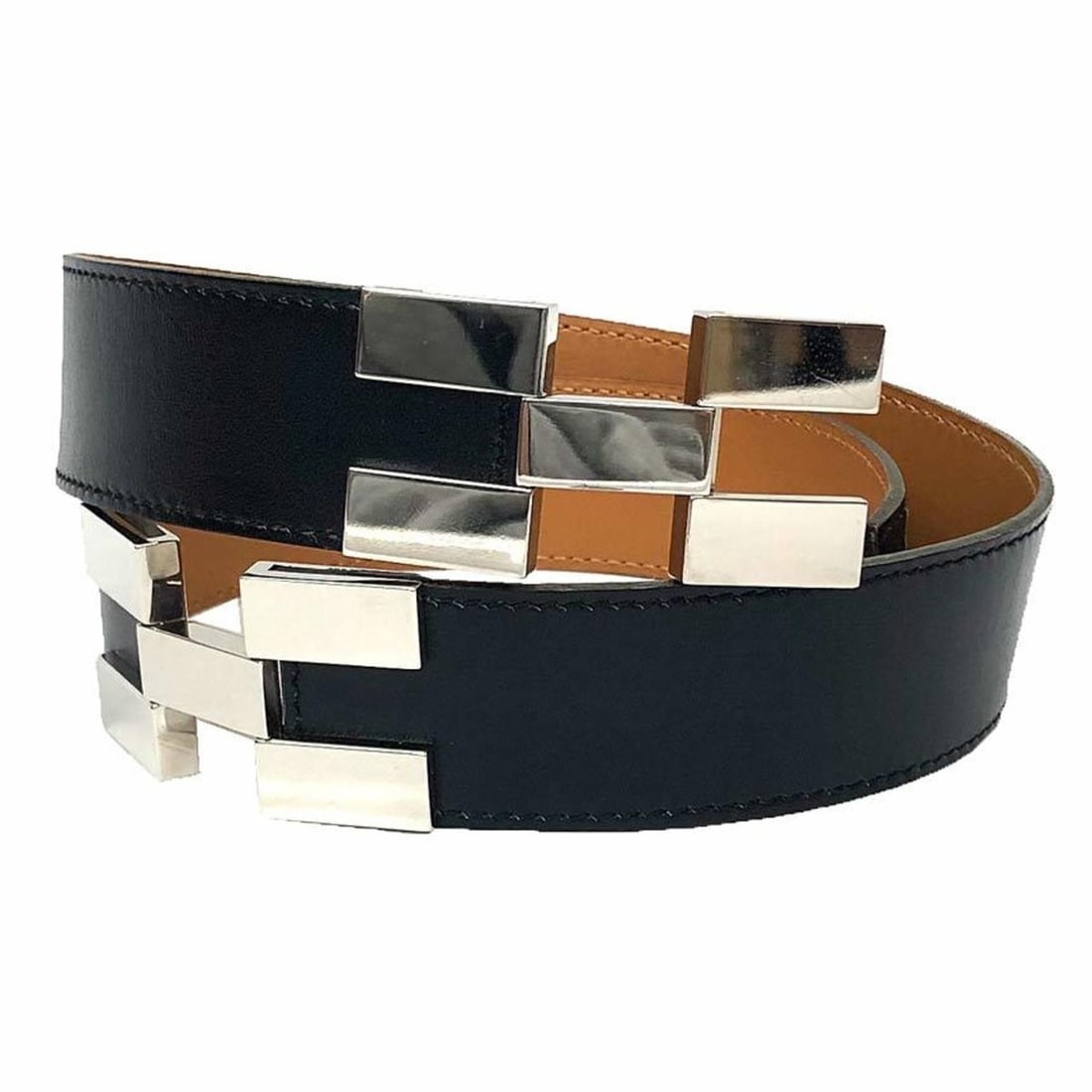 Hermes HERMES leather belt size 38 black silver buckle (1 of 9)