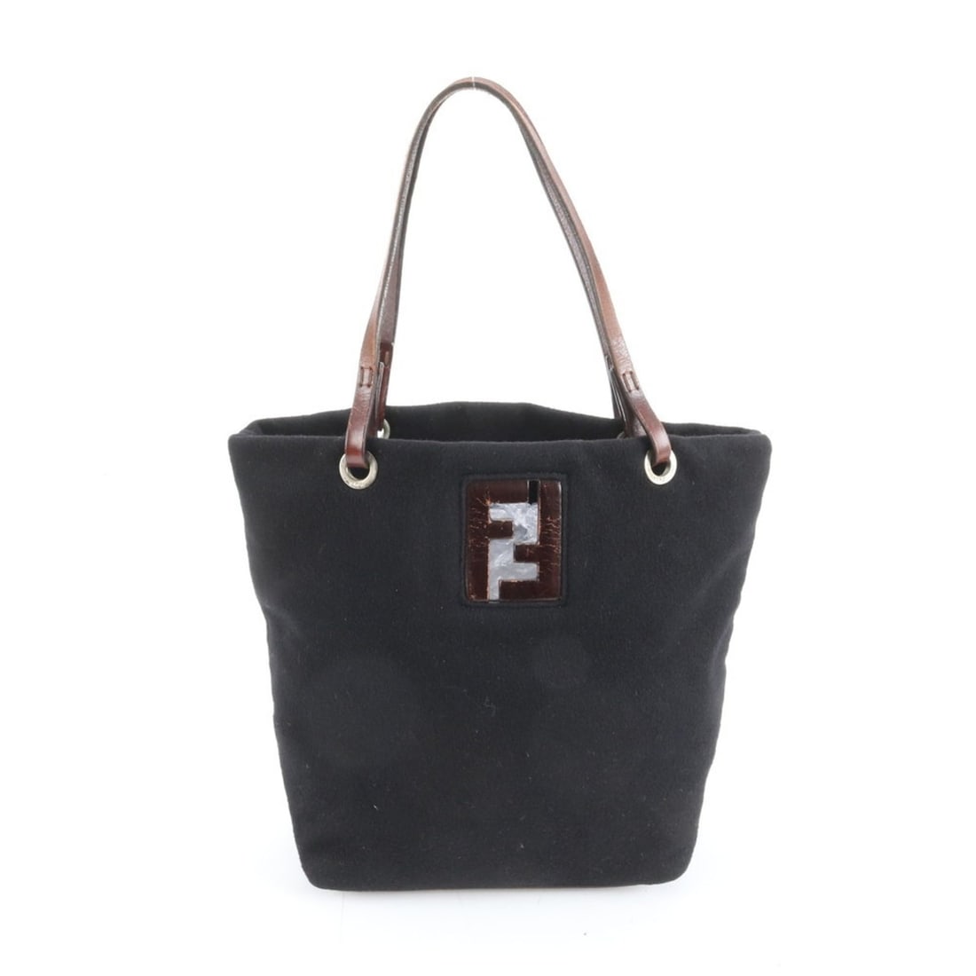 Fendi FF logo leather tote bag, shoulder handbag, black, women's (1 of 12)