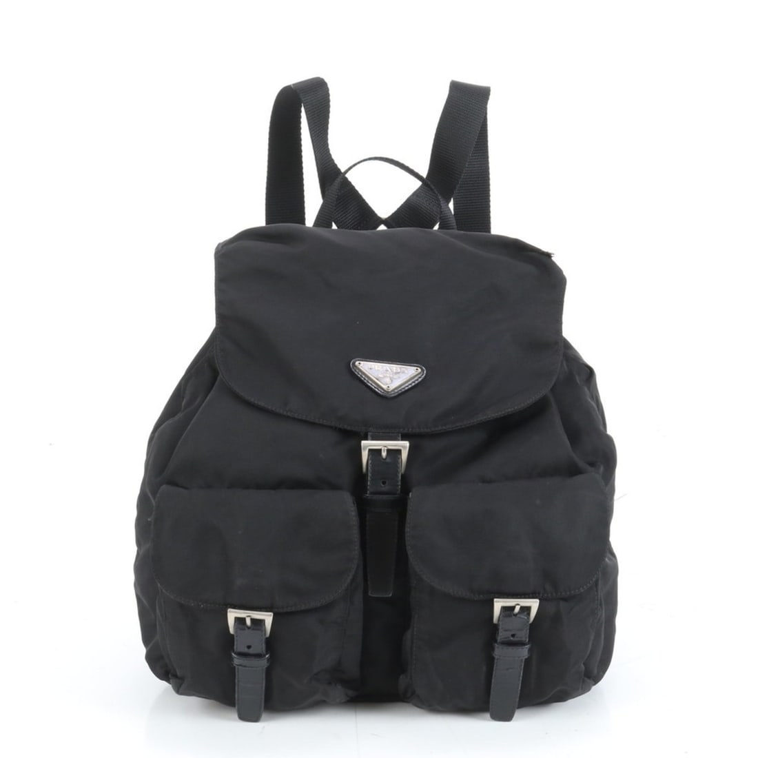 Prada Tessuto Nylon Triangle Logo Leather Backpack Bag in Black for Women (1 of 9)