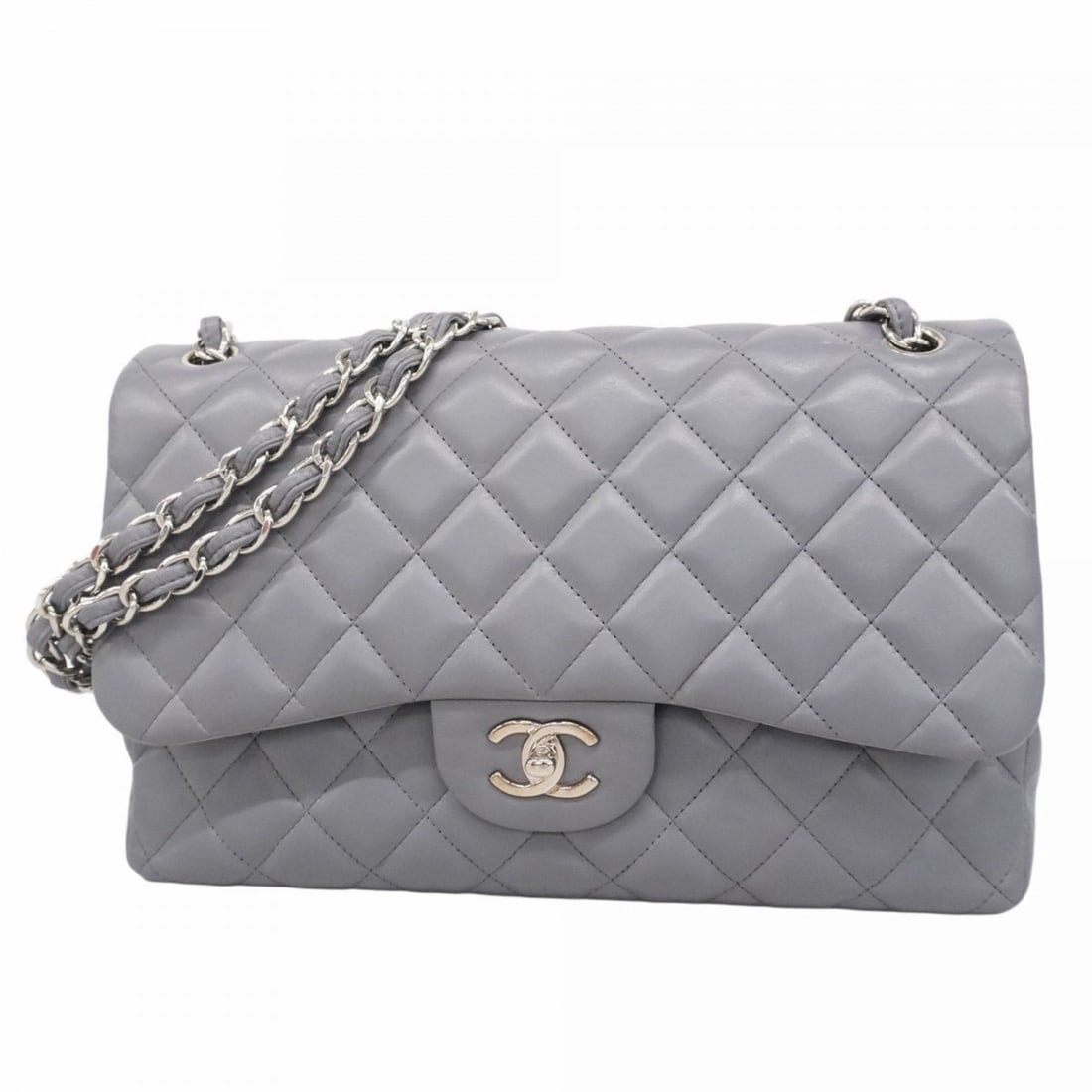Chanel Shoulder Bag, Deka Matelasse, Double Flap, Chain, Lambskin, Gray, Women's: --- Catalog ---Category: SizeSize (HxWxD): 19cm x 30cm x 9cm / 7.48'' x 11.81'' x 3.54''Category: DesignType: Shoulder bagColor: GrayGender: WomenMaterial: Leather Hardware Color: SilverLeather/Fur Ty