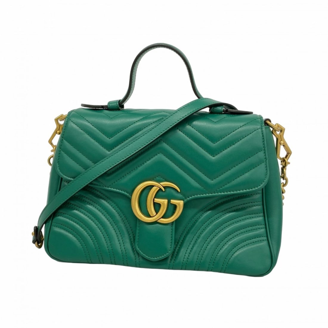 Gucci GG Marmont handbag 498110, green leather, 2-way bag for women (1 of 17)