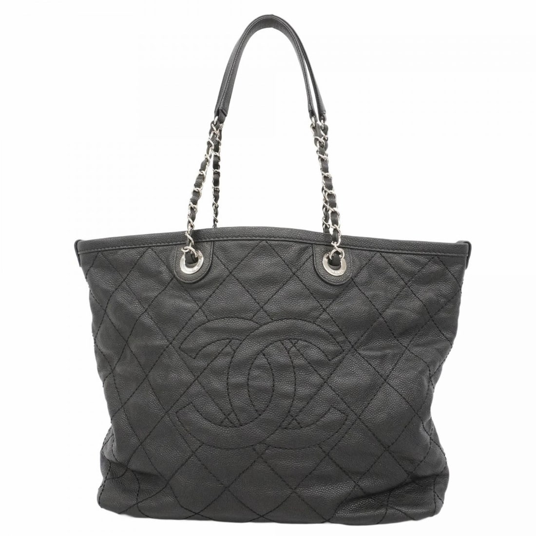 Chanel Matelasse Chain Tote Bag in Caviar Leather, Black, Women's: --- Catalog ---Category: SizeSize (HxWxD): 29cm x 33cm x 14cm / 11.41'' x 12.99'' x 5.51''Category: DesignType: Tote bagColor: BlackGender: WomenMaterial: Grained Calfskin Hardware Color: SilverCatego