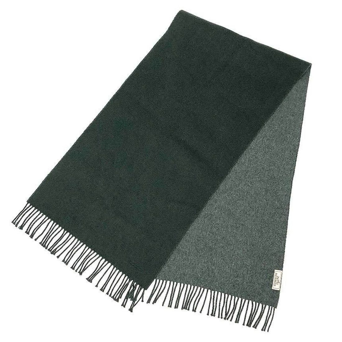 HERMES cashmere scarf, stole, shawl, gray and ash green two-tone, unisex, for men women (1 of 13)