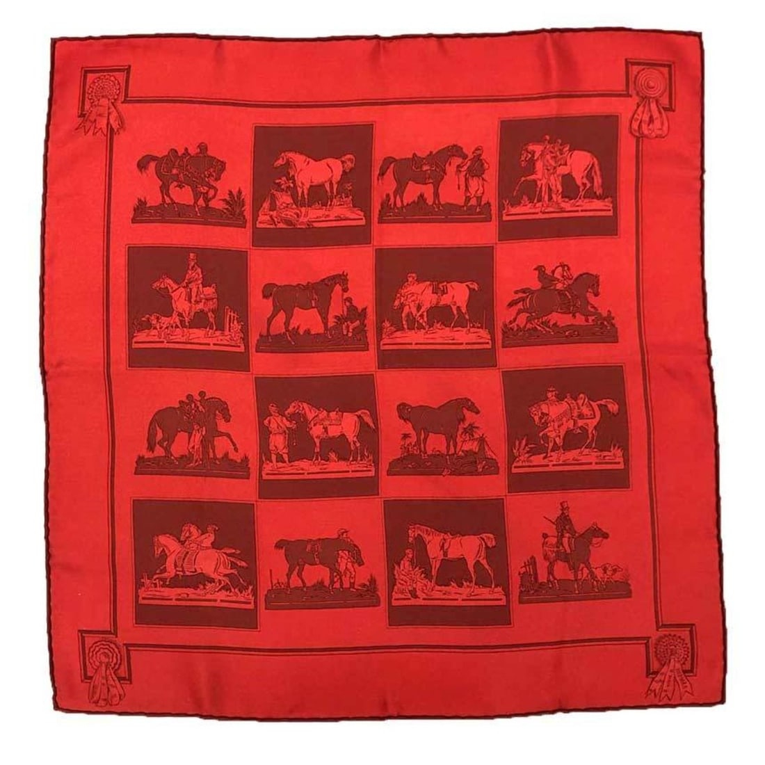 HERMES Scarf/Muffler, Horse Print, 100% Silk, Red, Pocket Square, Neckerchief, Silk Scarf, Carré (1 of 14)