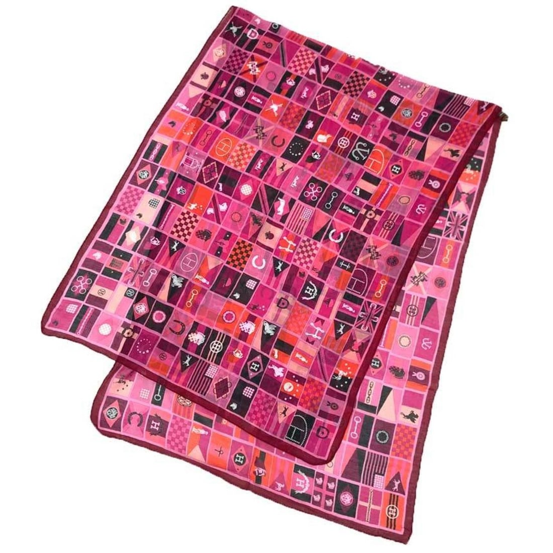 HERMES Hermes Stole Scarf Shawl VOYAGE EN CHE STOLE Cotton Silk Pink (1 of 11)