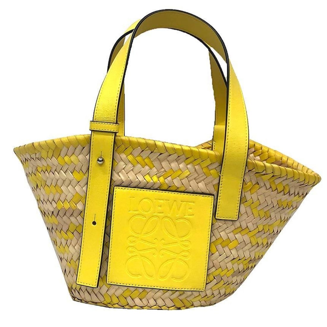 LOEWE Basket Bag Small Straw A223S93X18 Tote Palm Leaf Handbag Natural x Yellow Women's (1 of 11)