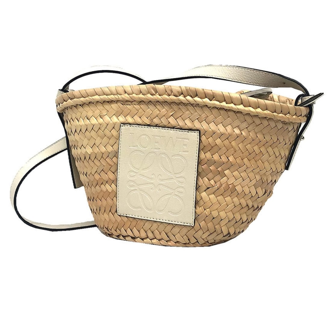 LOEWE A223222X01 Shoulder Bag Palm Leaf Handbag Natural x White Women's: --- Catalog ---Category: SizeSize (HxWxD): 18cm x 31cm x 9cm / 7.08'' x 12.2'' x 3.54''Category: DesignType: Handbag, Shoulder bagColor: WhiteGender: WomenMaterial: Leather Leather/Fur Type: CalfskinC