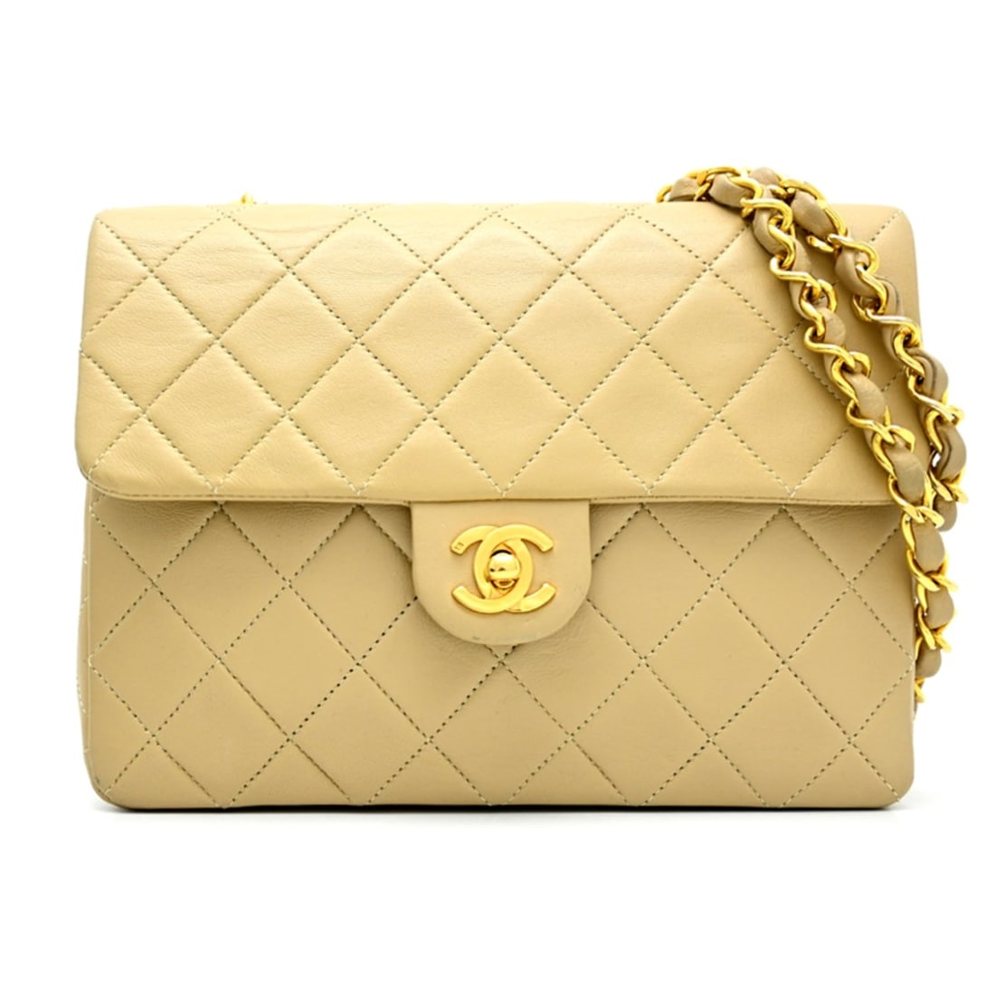 Chanel Mini Matelasse 20 Chain Shoulder Bag with Gold Hardware, Women's, Beige Lambskin, A69900: --- Catalog ---Category: SizeSize (HxWxD): 15cm x 20cm x 6cm / 5.9'' x 7.87'' x 2.36''Strap Length: 108cm / 42.51''Category: DesignType: Shoulder bagColor: BeigeGender: WomenClosure: Turn lockMaterial