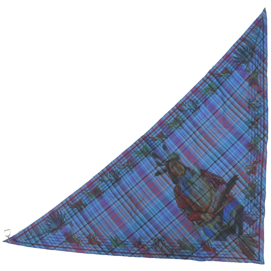 Excellent condition Hermès Maxi Pointe Pawnee Chief Pani La Shar check pattern silk scarf muffler (1 of 13)