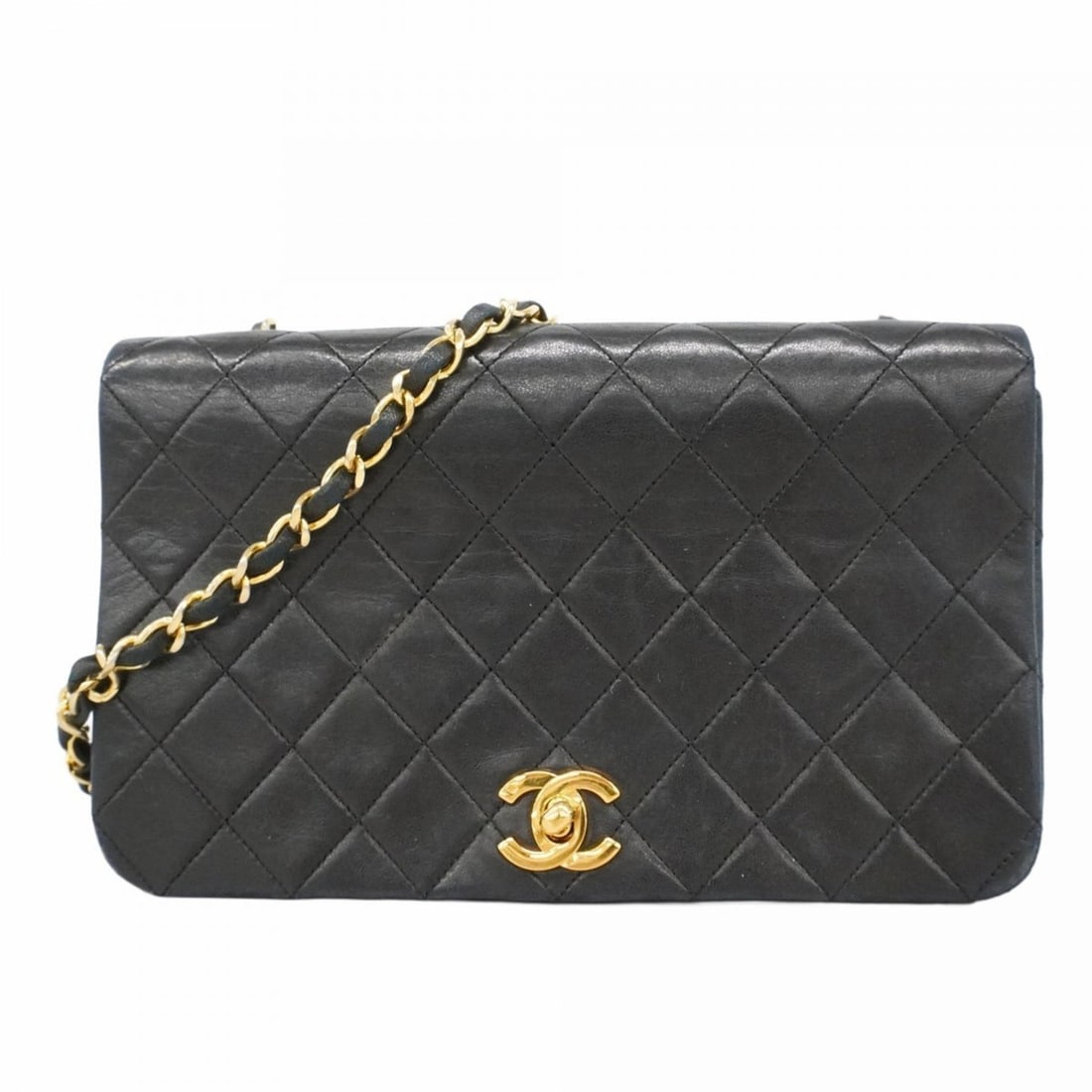 Chanel Matelasse Shoulder Bag with Chain Bag, Lambskin, Black, Women's: --- Catalog ---Category: SizeSize (HxWxD): 14cm x 23cm x 6.5cm / 5.51'' x 9.05'' x 2.55''Category: DesignType: Shoulder bagColor: BlackGender: WomenMaterial: Leather Hardware Color: GoldLeather/Fur Ty