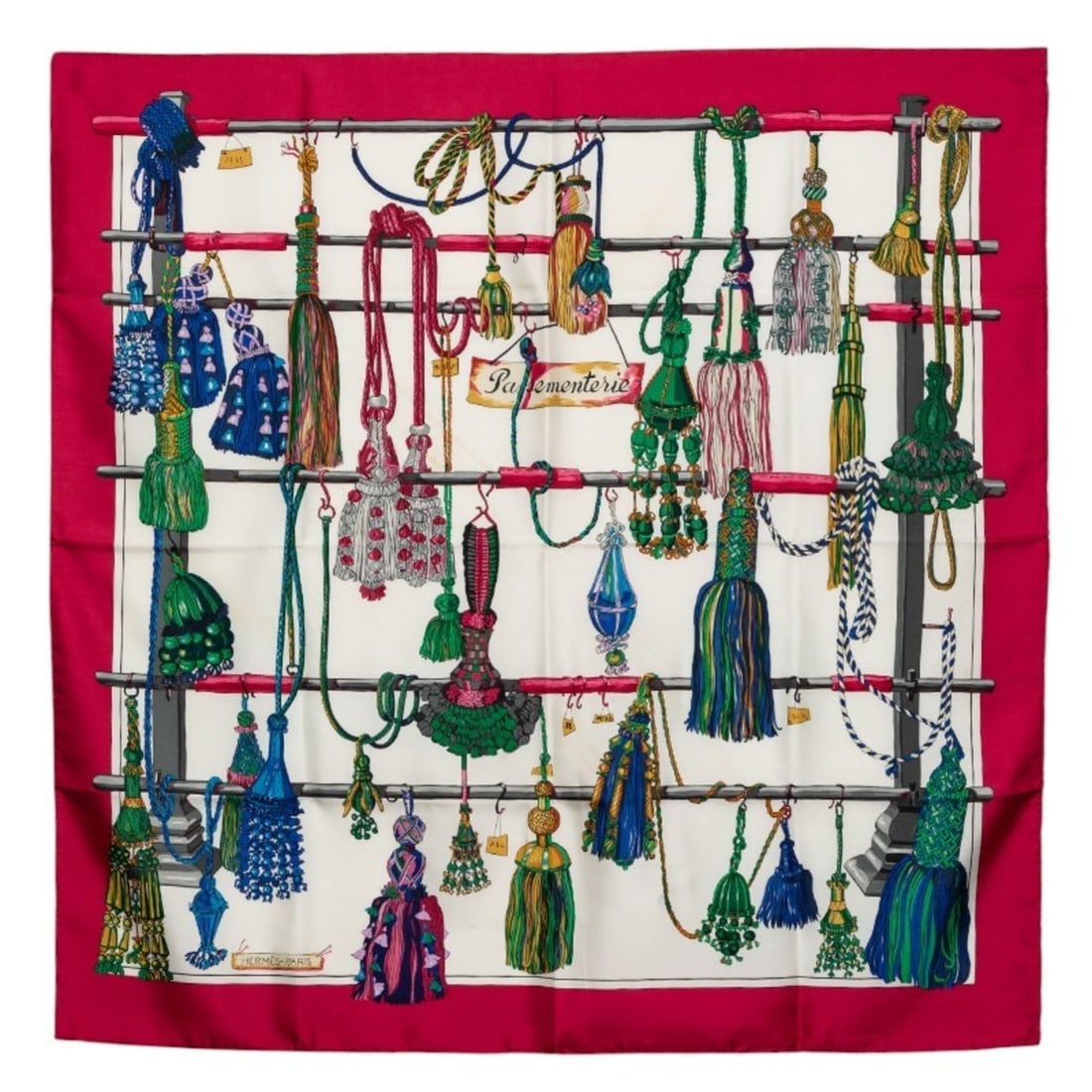 Hermes Hermès Carré 90 Pasementerie Scarf with Cord, Pink and Multicolor Silk, Women's (1 of 12)
