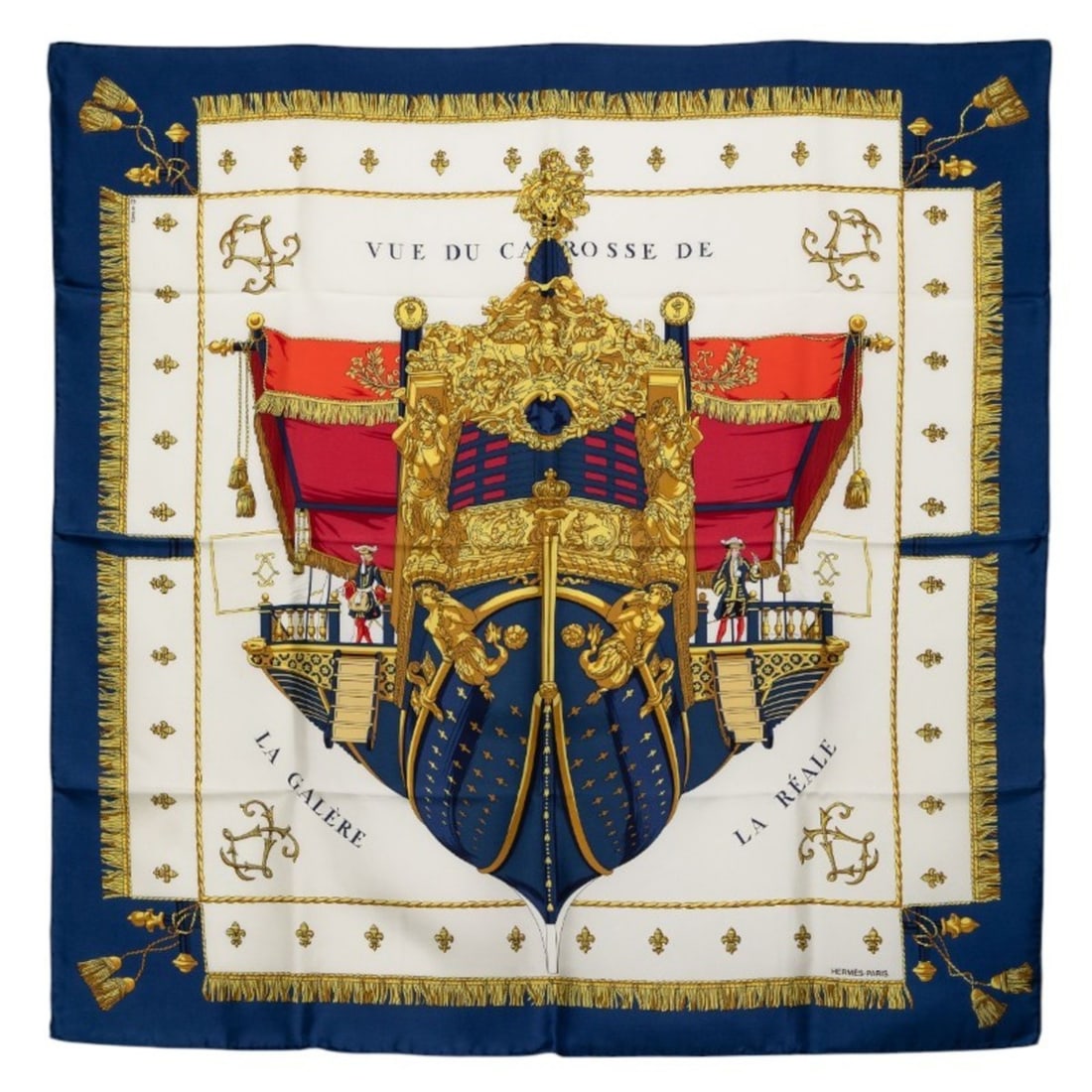 Hermes Hermès Carré 90 "VUE DU CAROSSE DE LA GALERE REALE" Queen's Coronation Scarf, Blue (1 of 10)
