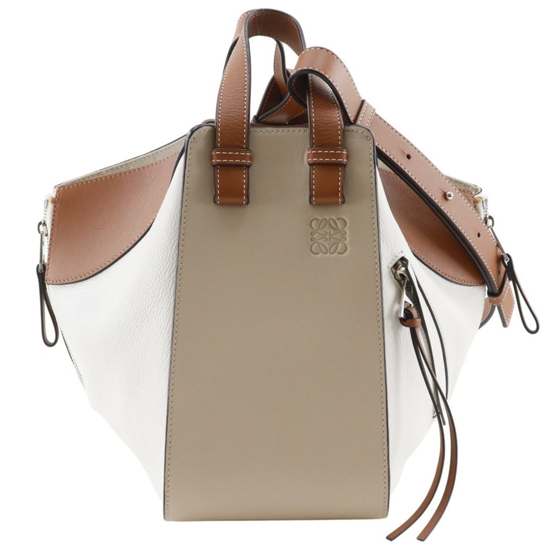 LOEWE Hammock Small Handbag, 2-Way Shoulder Bag, Brown/White Calfskin, A5 Size, Women's (1 of 18)