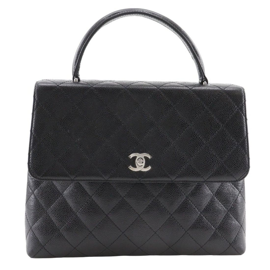 CHANEL Matelasse Handbag with Top Handles, A12397, Caviar Leather, Black, A5, Turn Lock, Women's (1 of 19)