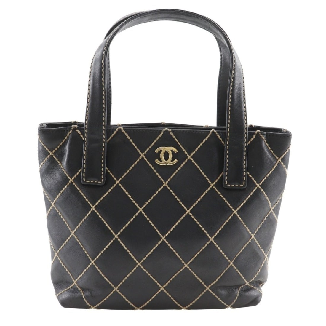 CHANEL Wild Stitch Handbag, Black Calfskin, A5 Size, Magnetic Included, Women's (1 of 20)