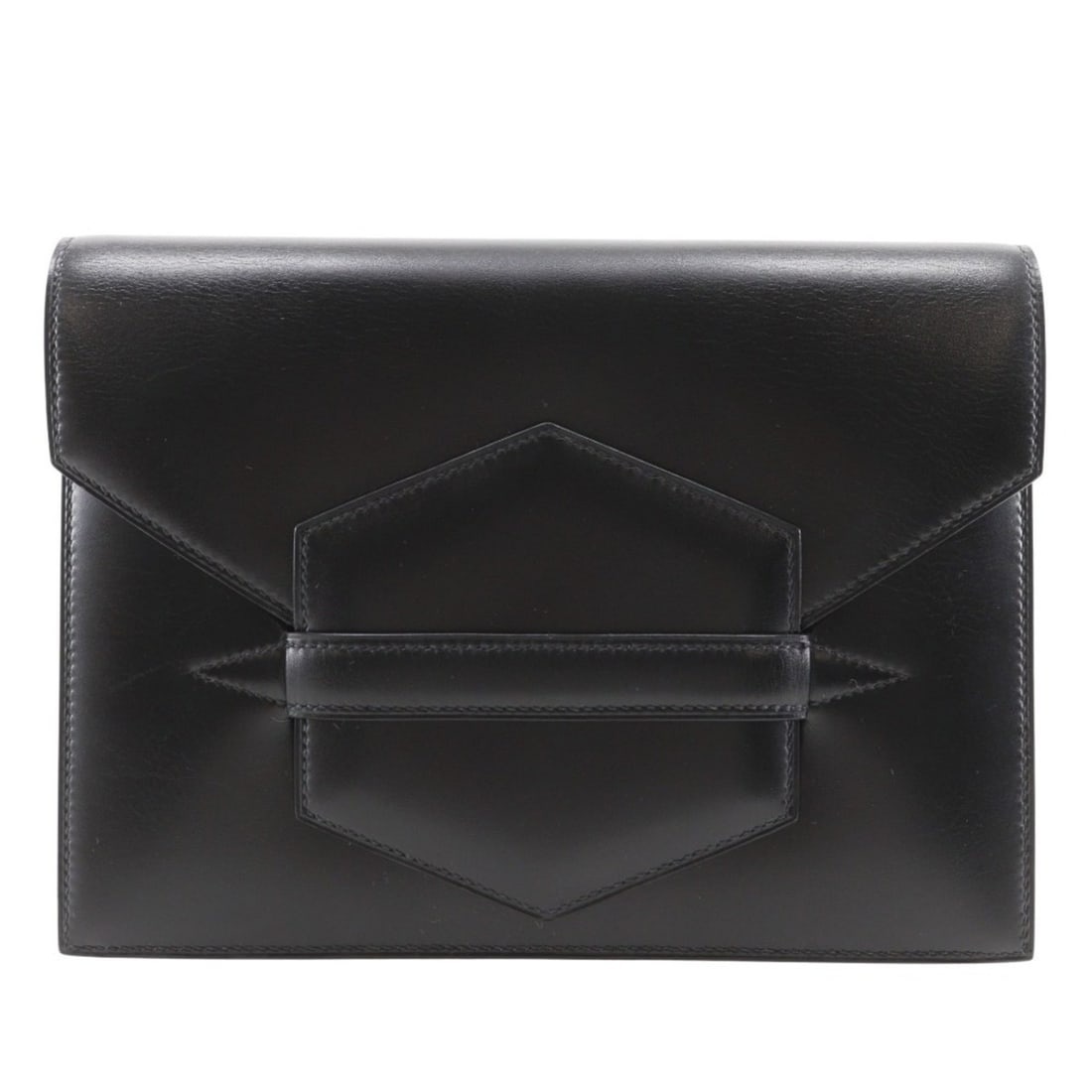 Hermes Hermès Fako Clutch Bag, Box Calf Leather, 1992, Black, A5, Flap, Women's (1 of 11)