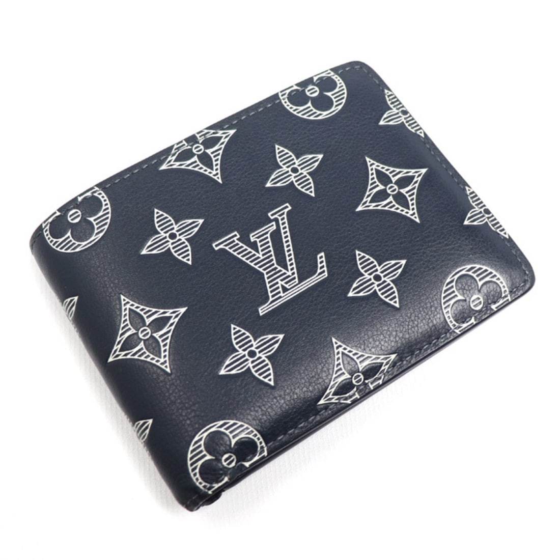 LOUIS VUITTON Louis Vuitton Portefeuille Multiple Bifold Wallet Monogram Shadow Navy M83379 IC Chip (1 of 14)