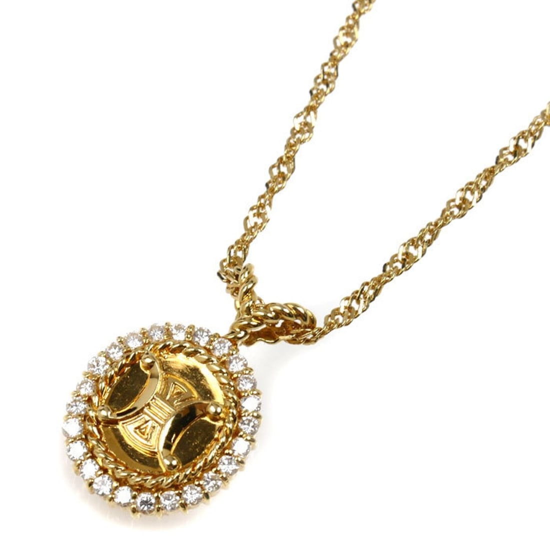 CELINE 18K Yellow Gold Triomphe Necklace with 0.47ct Diamonds, 8.0g, 50cm, Women's (1 of 9)