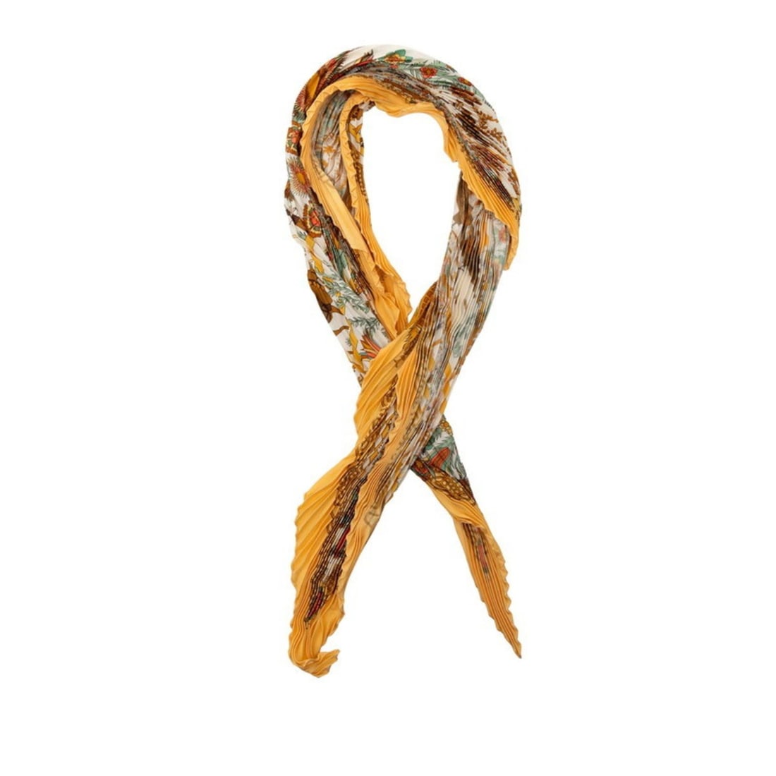 Hermes Decoupages Cutout Pleated Scarf/Muffler in Yellow and Multicolor Silk for Women (1 of 13)