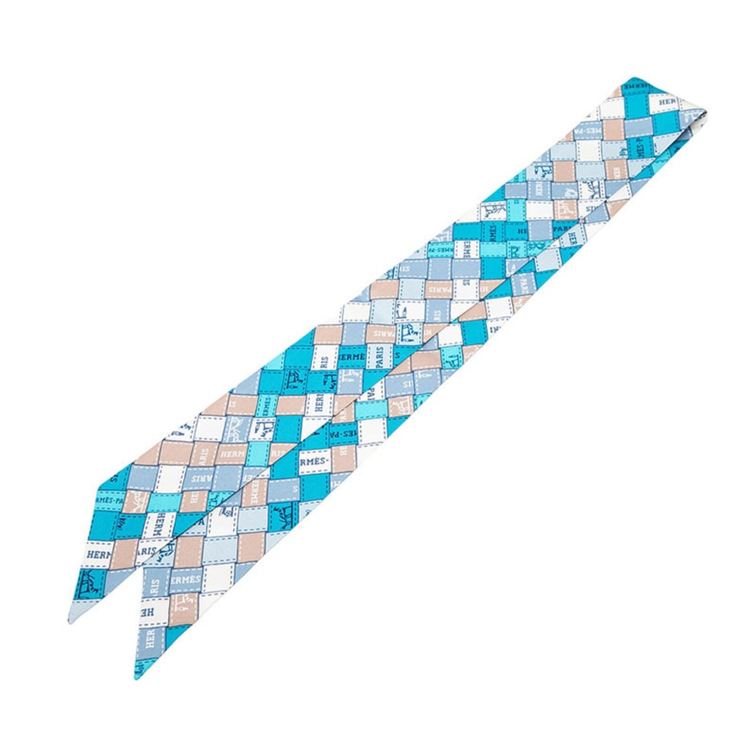 Hermes Hermès Twilly BOLDUC AU CARRE Scarf/Muffler in White and Multicolored Silk for Women: --- Catalog ---Category: SizeSize (LxW): 5cm x 86cm / 1.96'' x 33.85''Category: DesignType: ScarfColor: Multi-color, WhiteGender: WomenMaterial: Silk Category: GeneralBrand: Hermes--- Item List ---Sec