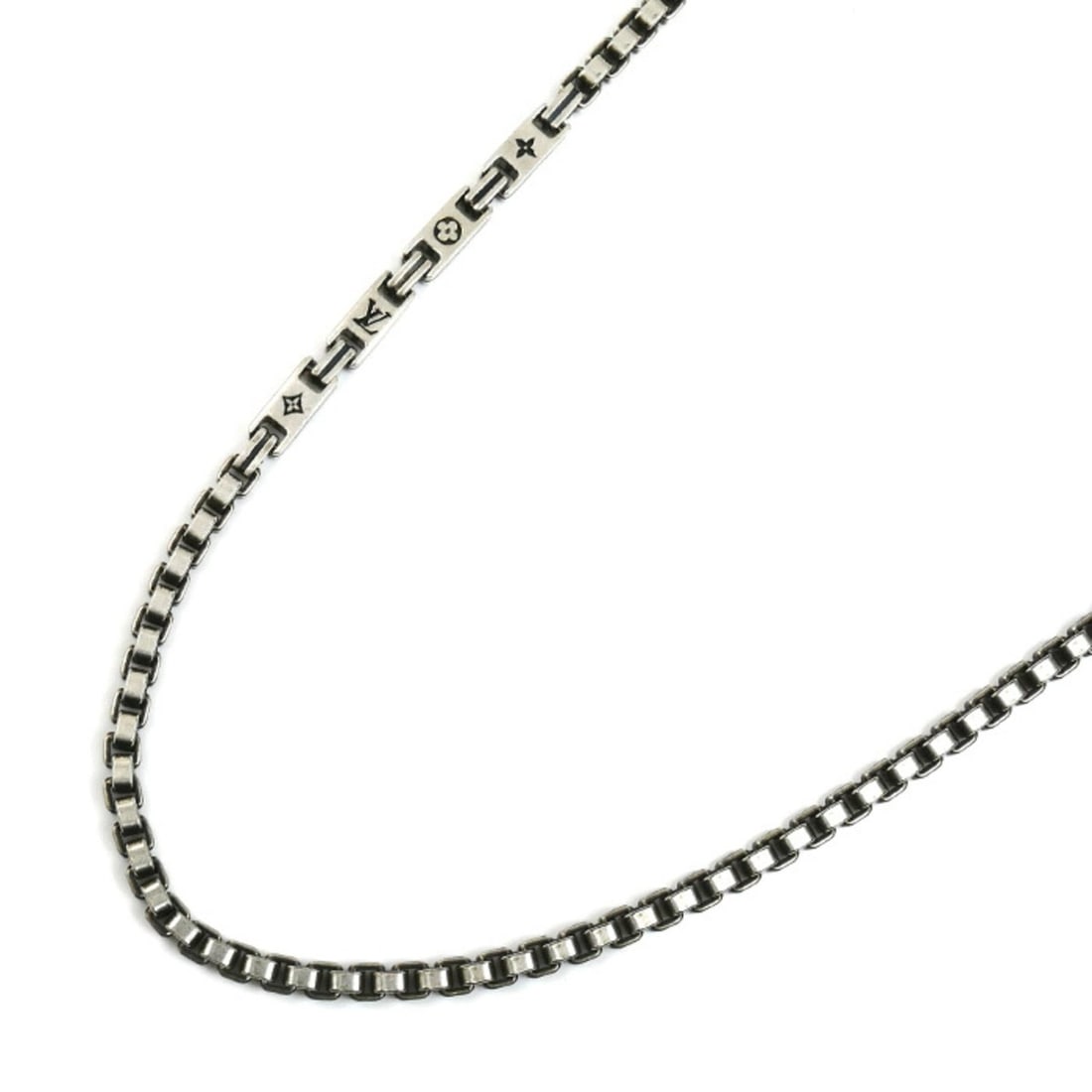 LOUIS VUITTON 925 Sterling Silver LV Tailor Necklace M02027 57.0g 56cm Men's (1 of 19)