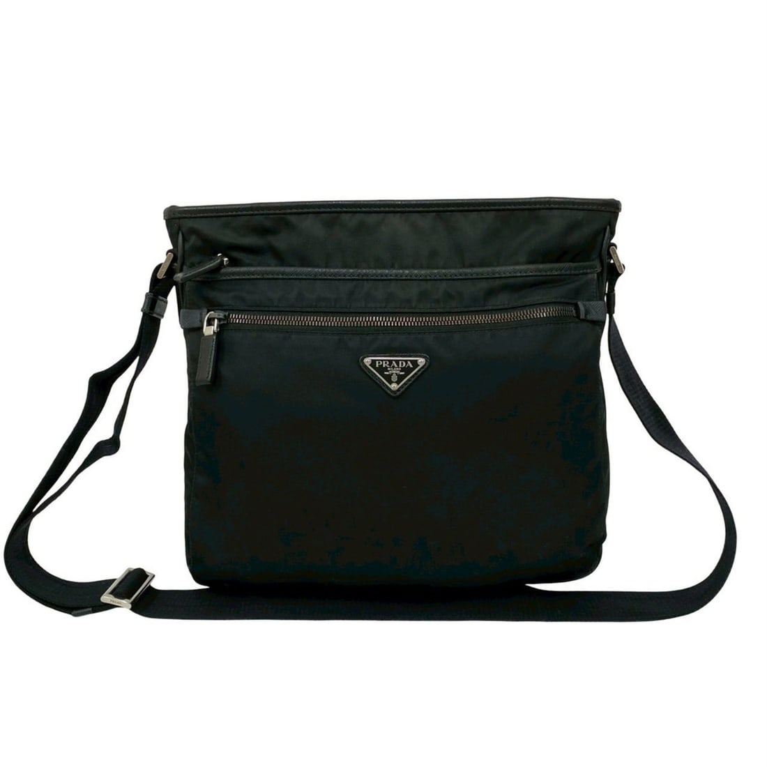 PRADA Triangle Logo Nylon and Saffiano Leather Shoulder Bag/Messenger Bag in Black (38997) (1 of 11)