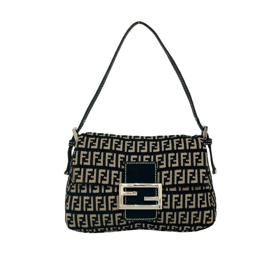 FENDI Mamma Bucket Zucchino FF Cotton Canvas Suede Leather Handbag Black Beige 21451: --- Catalog ---Category: SizeSize (HxWxD): 12cm x 21cm x 10cm / 4.72'' x 8.26'' x 3.93''Category: DesignType: HandbagColor: Beige, BlackGender: WomenMaterial: Cotton , Canvas , Leather Category: Gener