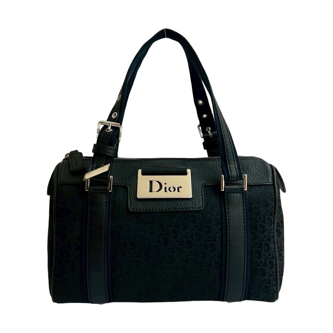 Christian Dior Trotter Canvas and Leather Handbag Mini Boston Bag Black Navy 73180 (1 of 10)