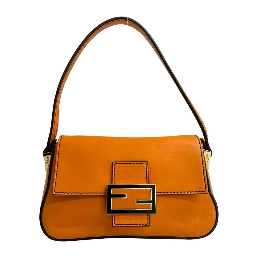 FENDI FF logo leather handbag, mini tote bag, semi-strap, one-shoulder orange 24141 (1 of 11)