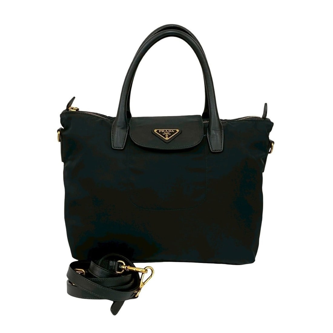 PRADA Prada Triangle Logo Leather and Nylon 2-Way Shoulder Bag, Handbag, or Tote Black 77006 (1 of 15)