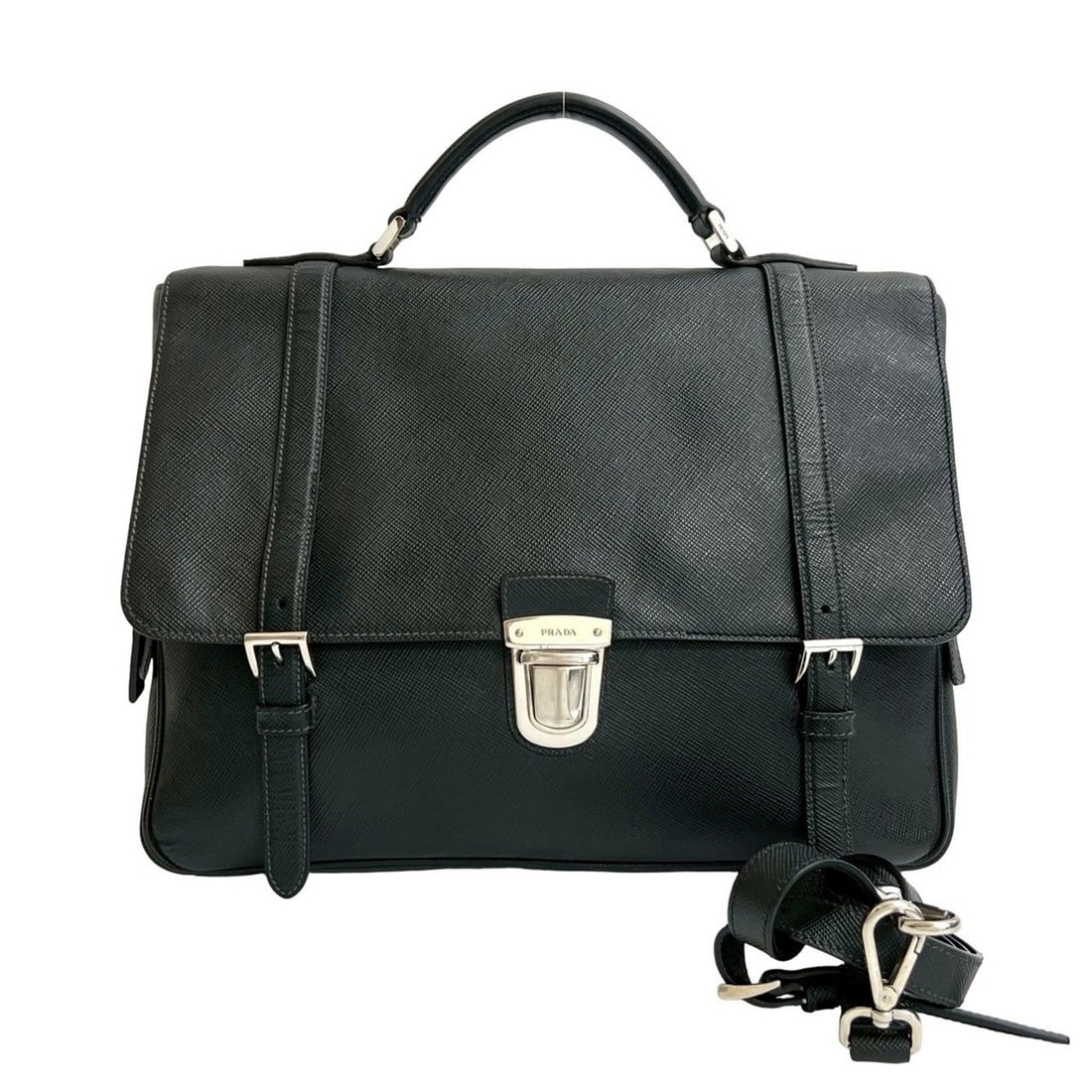 PRADA Prada Logo Saffiano Leather 2-Way Business Bag Briefcase Shoulder Black 20752: --- Catalog ---Category: SizeSize (HxWxD): 29cm x 37cm x 9cm / 11.41'' x 14.56'' x 3.54''Category: DesignType: Briefcase, Shoulder bagColor: BlackGender: WomenMaterial: Leather Category: GeneralBrand: