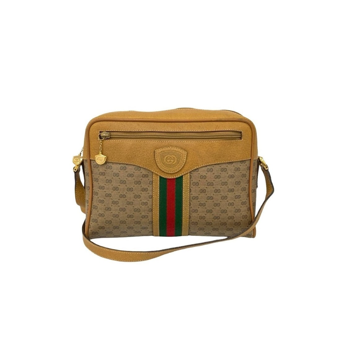 GUCCI Old Gucci Sherry Line GG Logo Leather Shoulder Bag Pochette Brown 575-1: --- Catalog ---Category: SizeSize (HxWxD): 17cm x 22.5cm x 7.5cm / 6.69'' x 8.85'' x 2.95''Category: DesignType: Pochette, Shoulder bagColor: Brown, Green, Red colorGender: WomenMaterial: Leather , PV