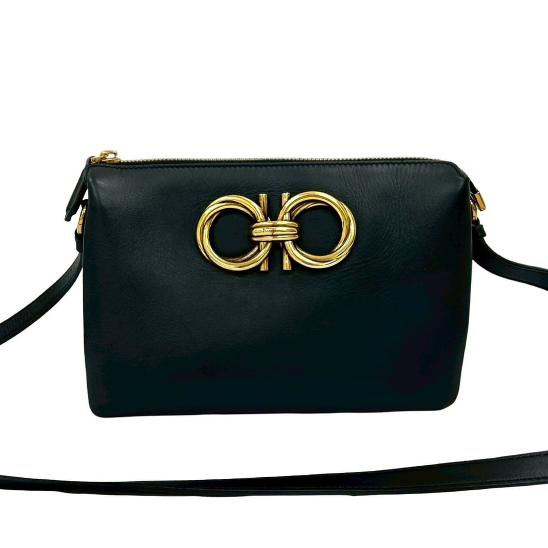 Salvatore Ferragamo Gancini Leather Shoulder Bag/Pochette in Black 71165 (1 of 10)