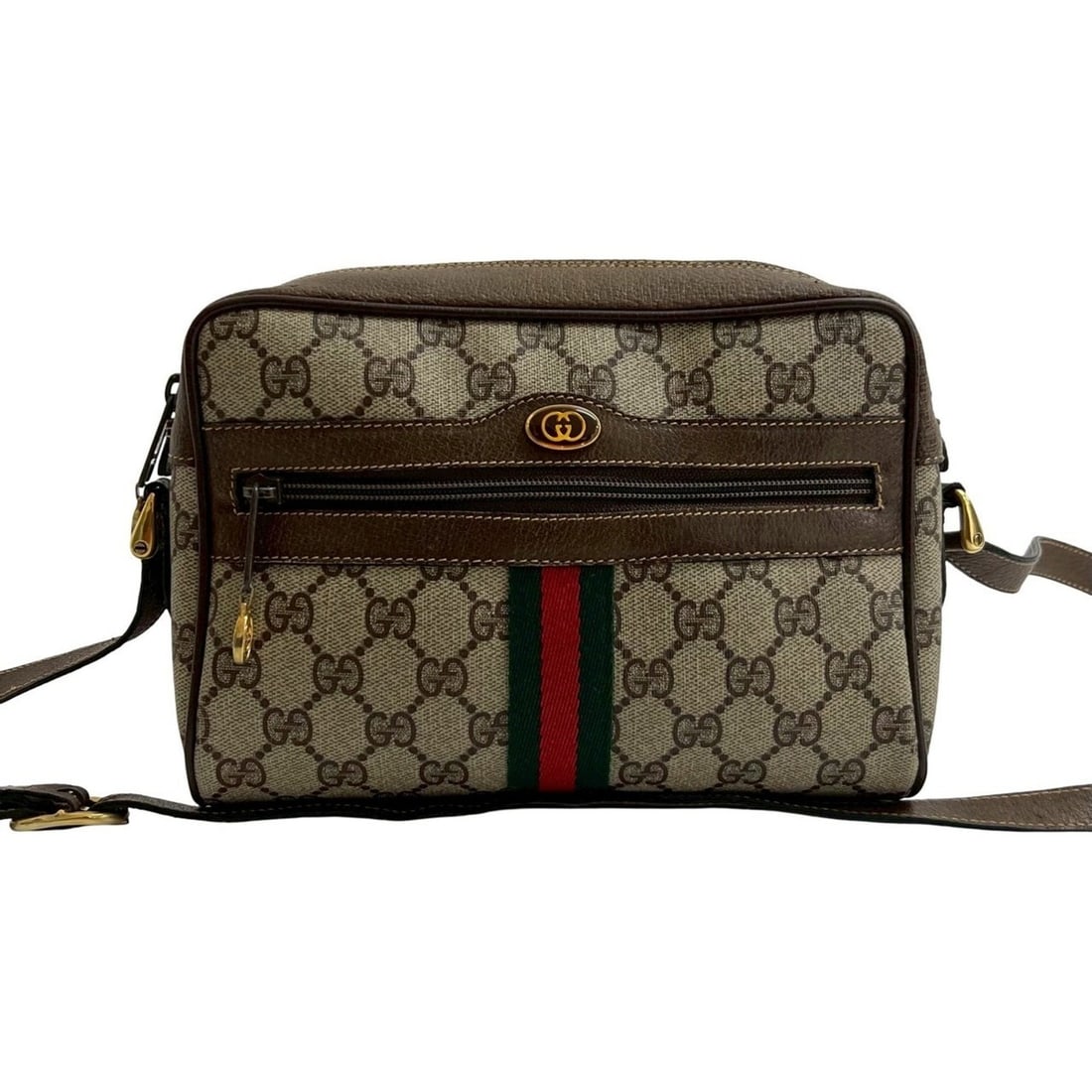 GUCCI Sherry Line GG Logo Leather Shoulder Bag/Pochette/Sacoche Brown 13151 (1 of 10)